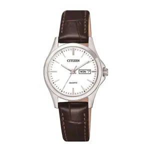 Citizen Silver Brown Leather Watch EQ0591-21A
