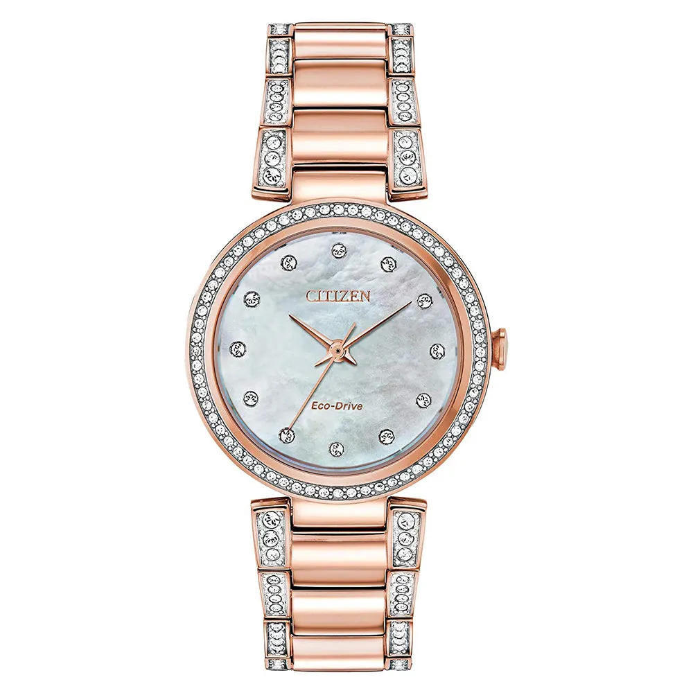 Citizen Womens Silhouette Crystal White Dial Bracelet Dress Watch - EM0843-51D