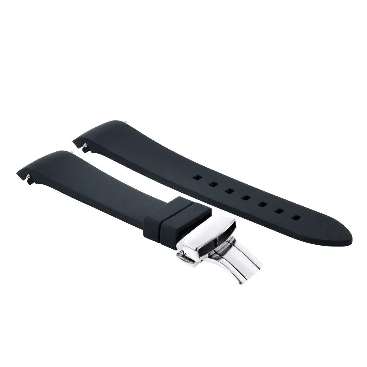 CURVED END SILICONE WATCH BAND RUBBER STRAP 18MM 19MM,20MM 21MM 22MM 24MM  CLASP