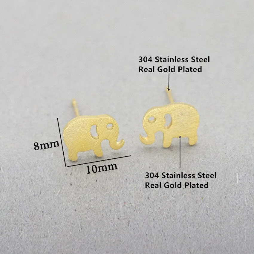 Cute Lucky Elephant Charm Stud Earrings Stainless