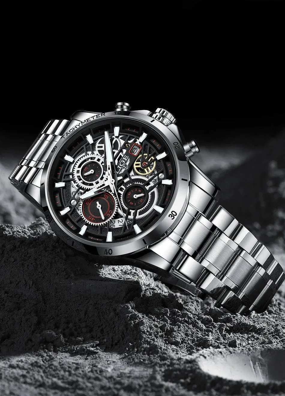 Famous Brand Sport Chronograph Fashion Stainless Steel Quartz Wristwatch