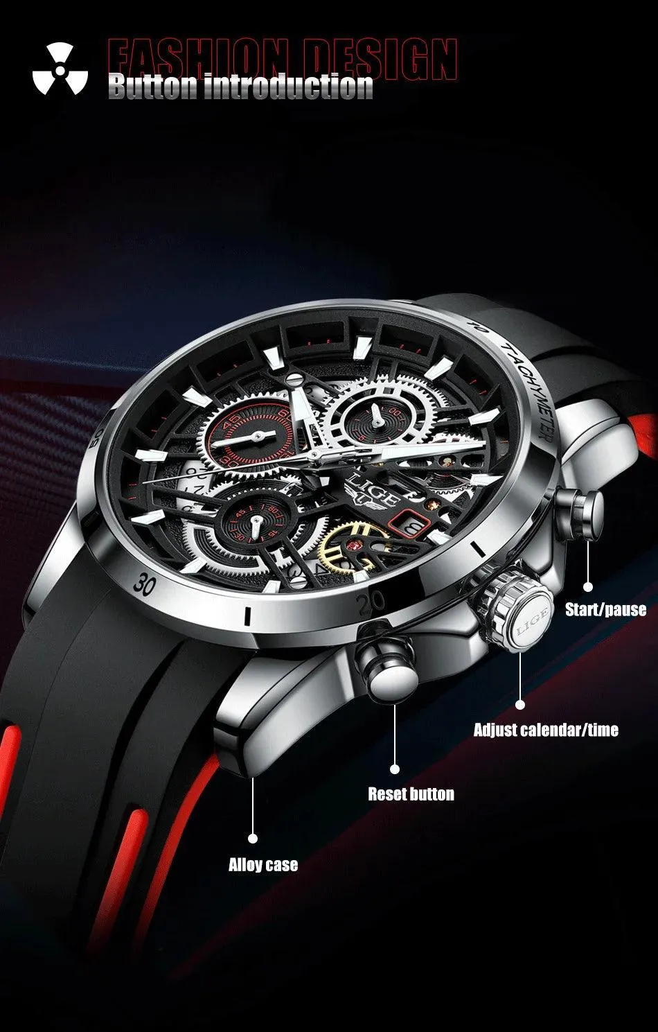 Famous Brand Sport Chronograph Fashion Stainless Steel Quartz Wristwatch