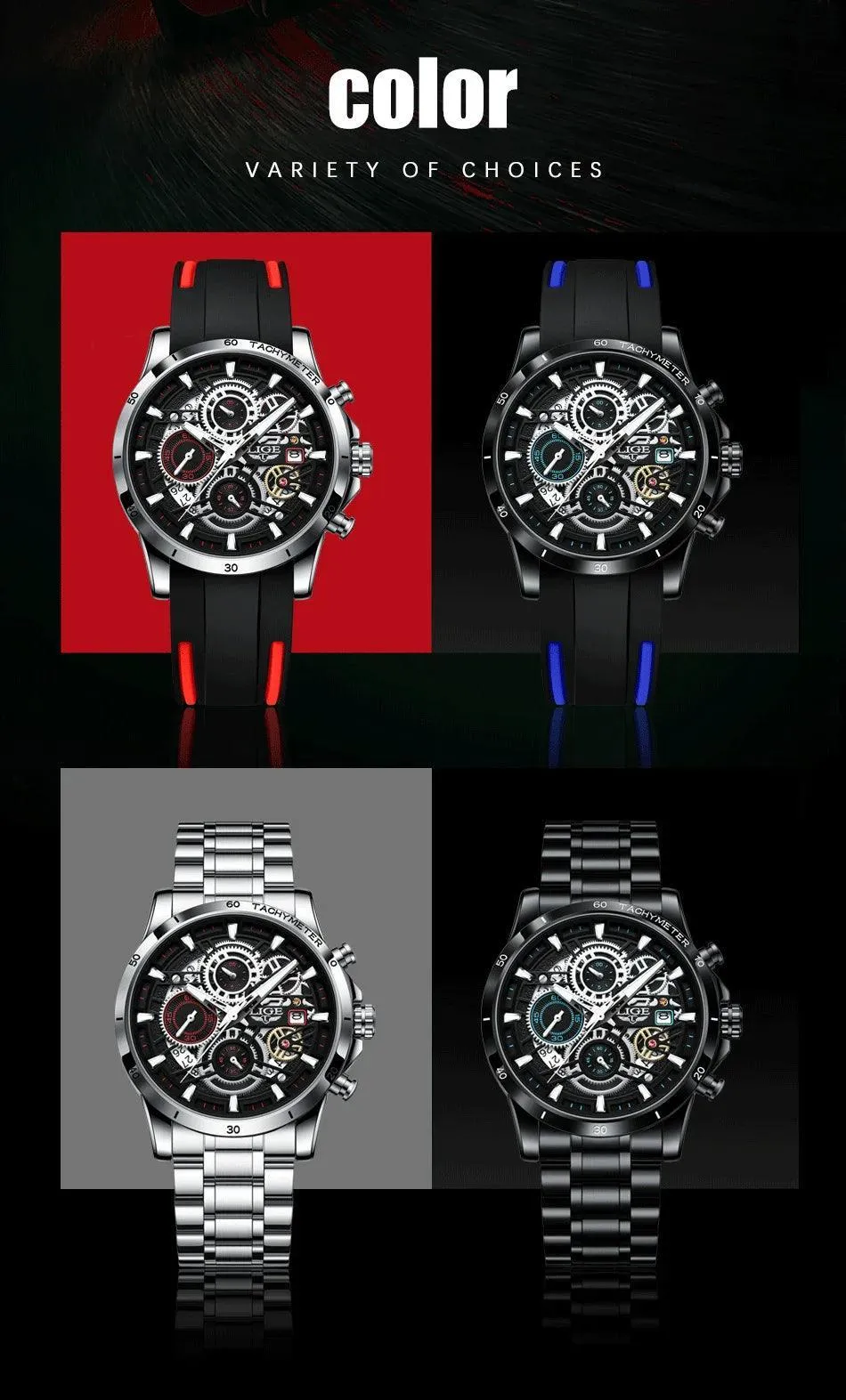 Famous Brand Sport Chronograph Fashion Stainless Steel Quartz Wristwatch