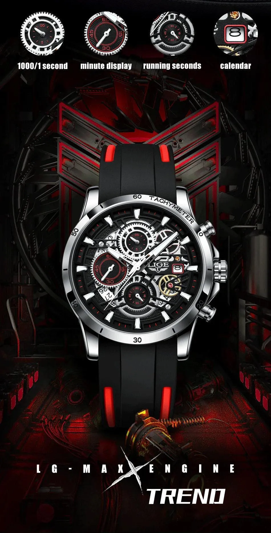 Famous Brand Sport Chronograph Fashion Stainless Steel Quartz Wristwatch