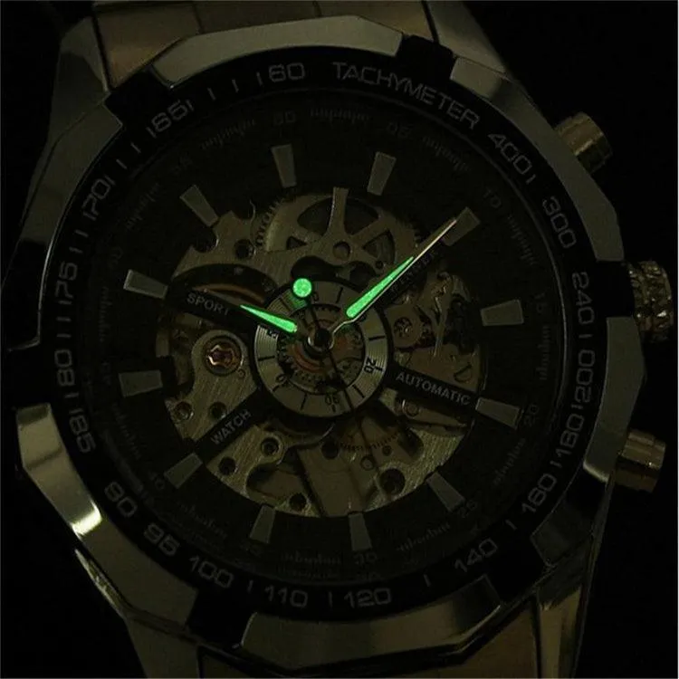 Fashion Sale Stainless Steel Automatic Self Winder Skeleton Mechanical Watch