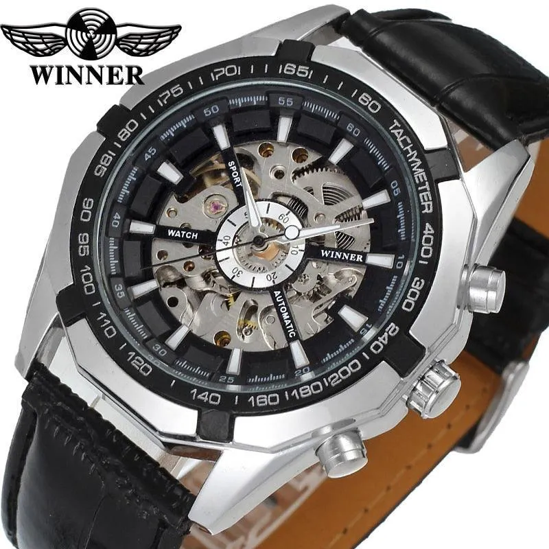 Fashion Sale Stainless Steel Automatic Self Winder Skeleton Mechanical Watch