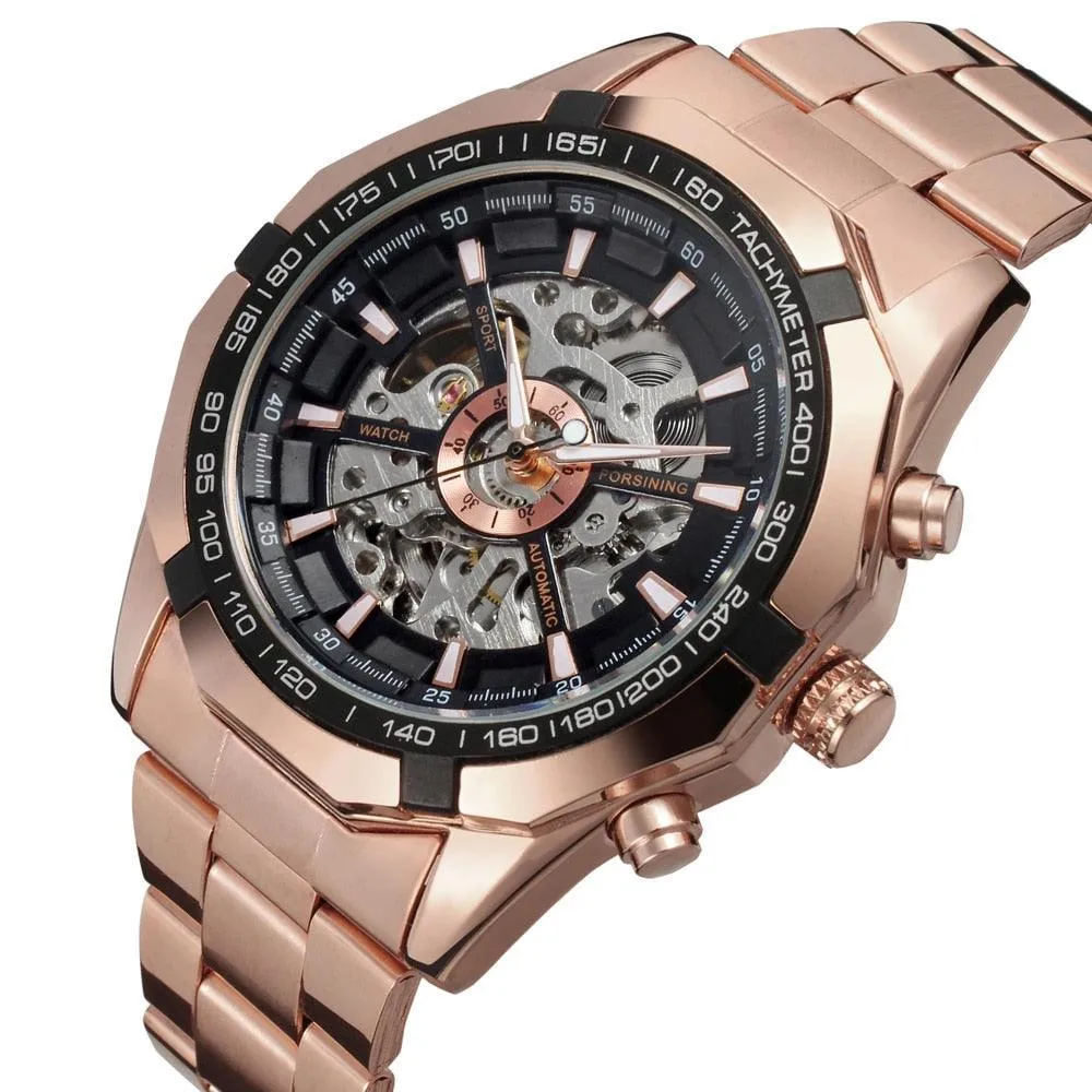 Fashion Sale Stainless Steel Automatic Self Winder Skeleton Mechanical Watch