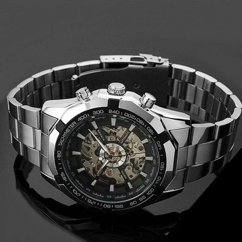 Fashion Sale Stainless Steel Automatic Self Winder Skeleton Mechanical Watch