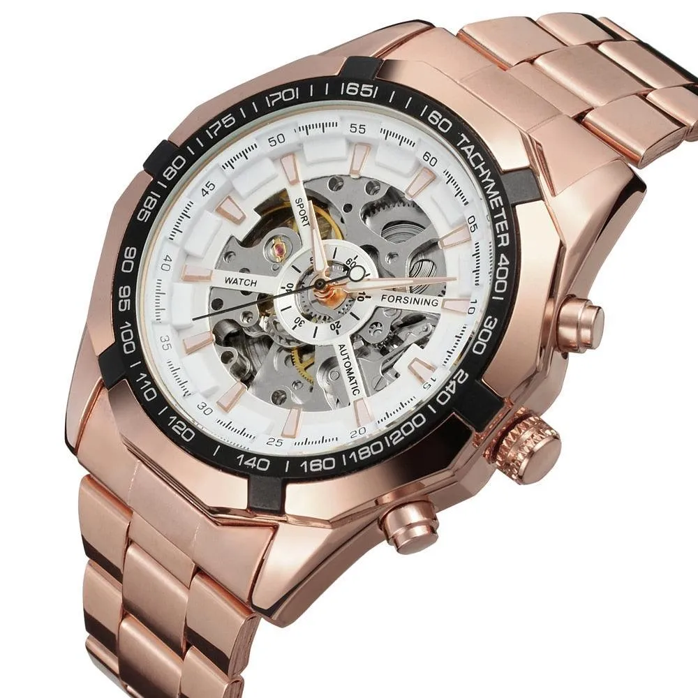 Fashion Sale Stainless Steel Automatic Self Winder Skeleton Mechanical Watch