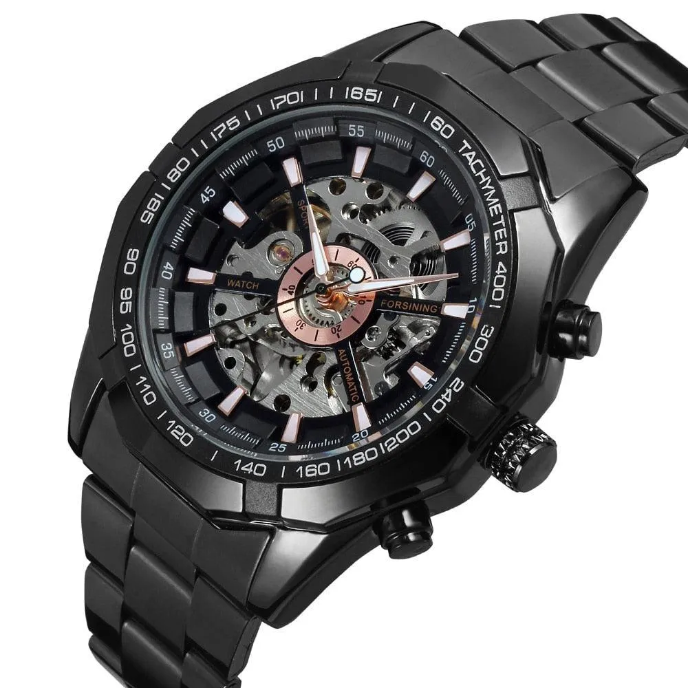 Fashion Sale Stainless Steel Automatic Self Winder Skeleton Mechanical Watch