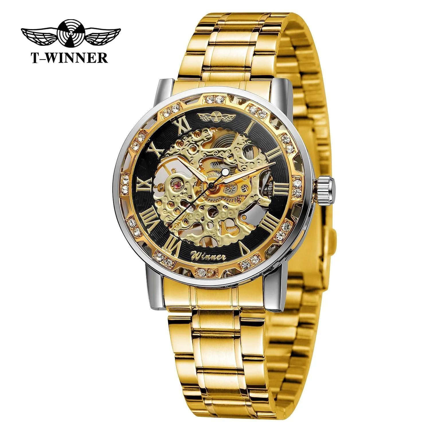 Fashion Sale Stainless Steel Automatic Self Winder Skeleton Mechanical Watch