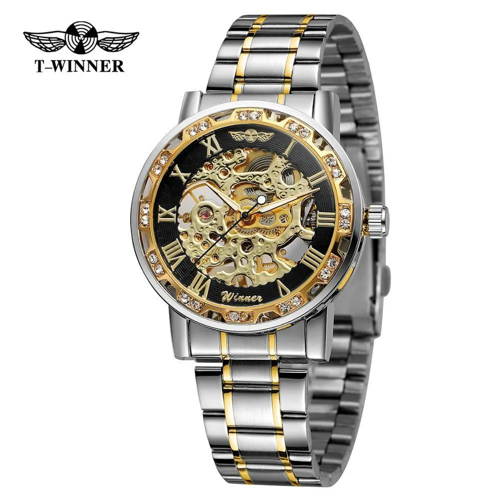 Fashion Sale Stainless Steel Automatic Self Winder Skeleton Mechanical Watch