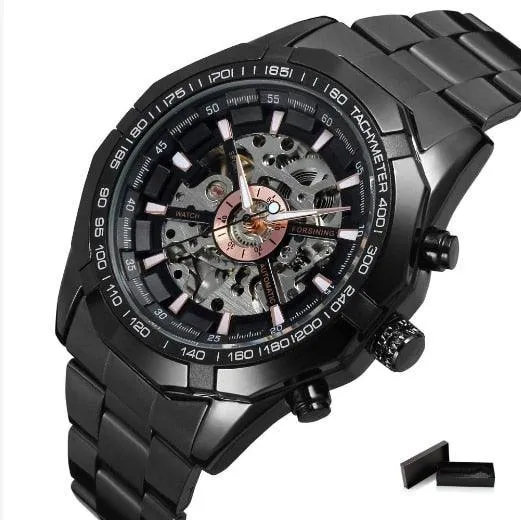 Fashion Sale Stainless Steel Automatic Self Winder Skeleton Mechanical Watch