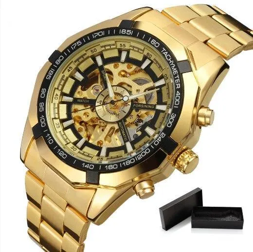 Fashion Sale Stainless Steel Automatic Self Winder Skeleton Mechanical Watch