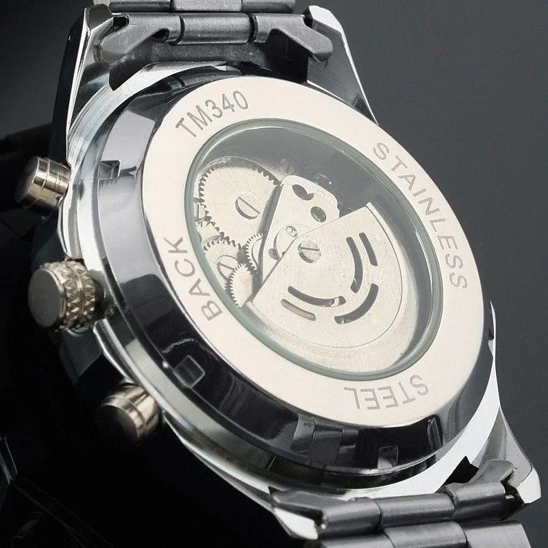 Fashion Sale Stainless Steel Automatic Self Winder Skeleton Mechanical Watch
