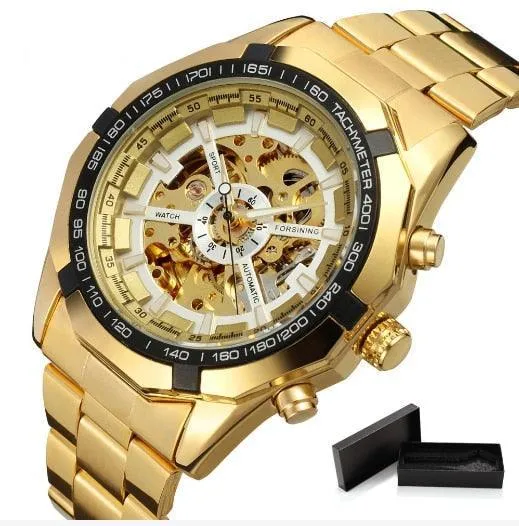 Fashion Sale Stainless Steel Automatic Self Winder Skeleton Mechanical Watch