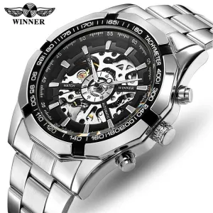 Fashion Sale Stainless Steel Automatic Self Winder Skeleton Mechanical Watch