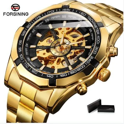 Fashion Sale Stainless Steel Automatic Self Winder Skeleton Mechanical Watch