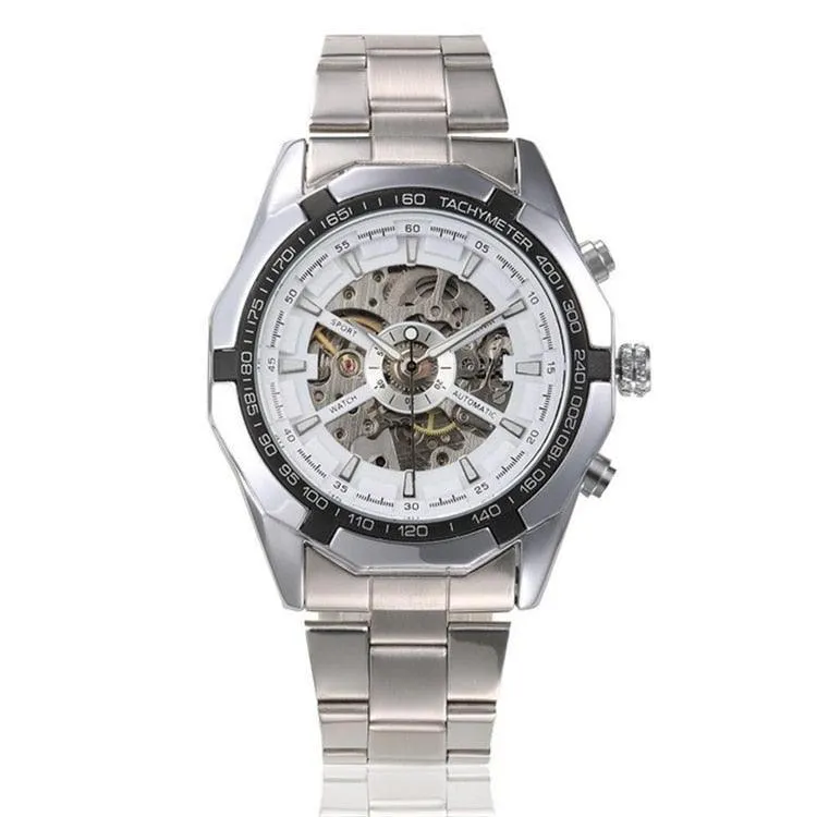 Fashion Sale Stainless Steel Automatic Self Winder Skeleton Mechanical Watch