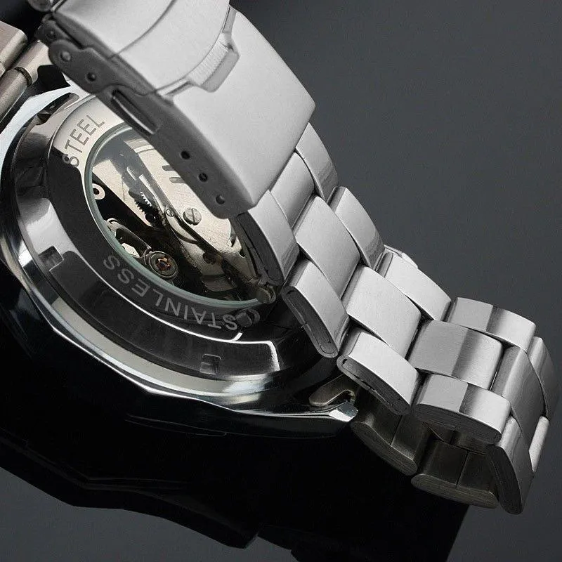 Fashion Sale Stainless Steel Automatic Self Winder Skeleton Mechanical Watch