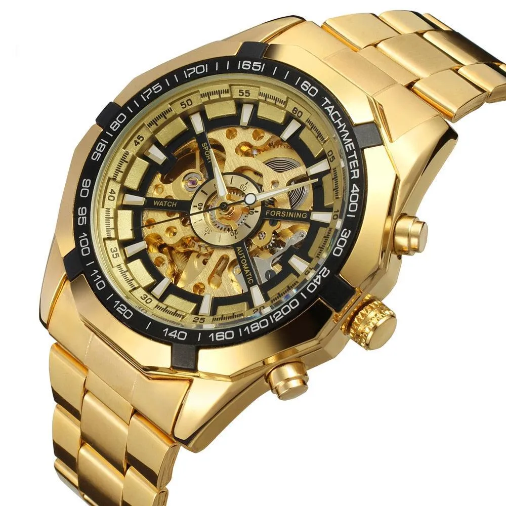 Fashion Sale Stainless Steel Automatic Self Winder Skeleton Mechanical Watch