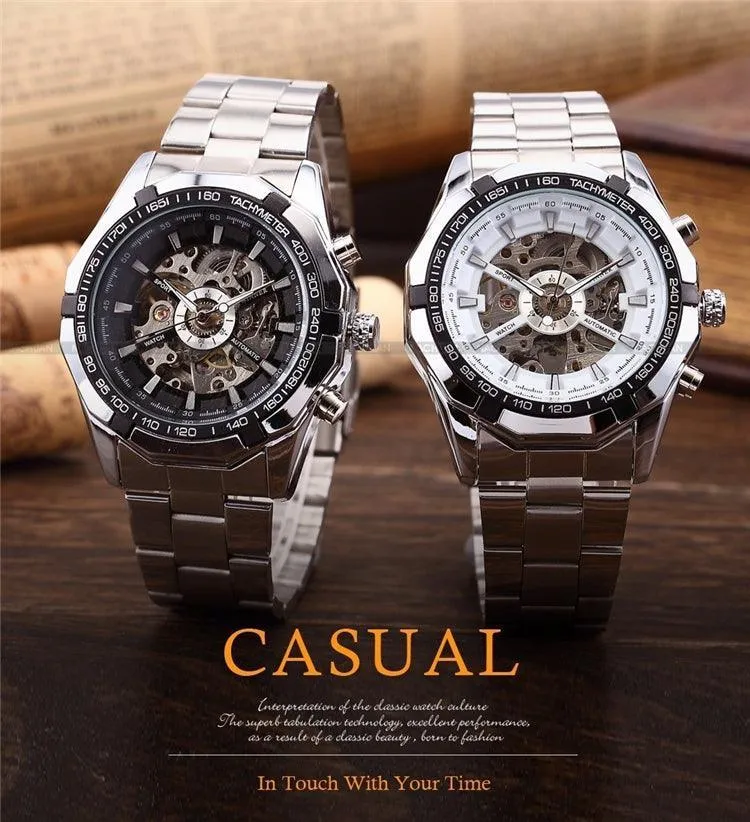 Fashion Sale Stainless Steel Automatic Self Winder Skeleton Mechanical Watch