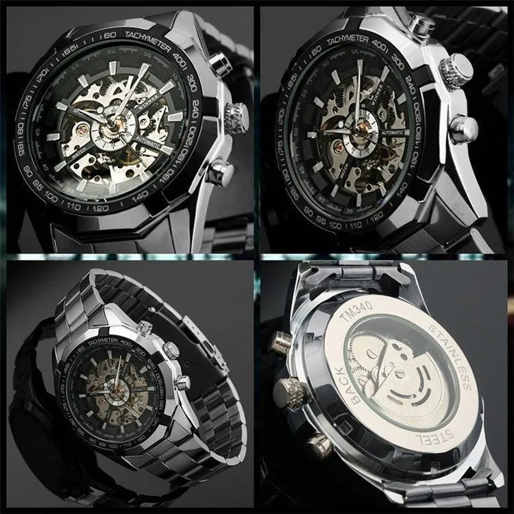 Fashion Sale Stainless Steel Automatic Self Winder Skeleton Mechanical Watch