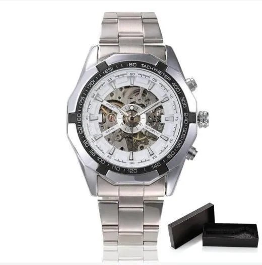 Fashion Sale Stainless Steel Automatic Self Winder Skeleton Mechanical Watch