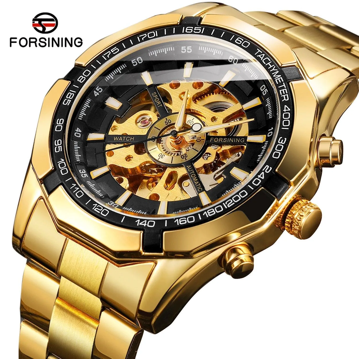 Fashion Sale Stainless Steel Automatic Self Winder Skeleton Mechanical Watch