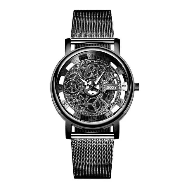 Fashion SOXY Watch Silver & Golden Luxury Hollow Steel Watches Men Women Unisex Hombre Quartz Wrist watch Clock Retro Relogio