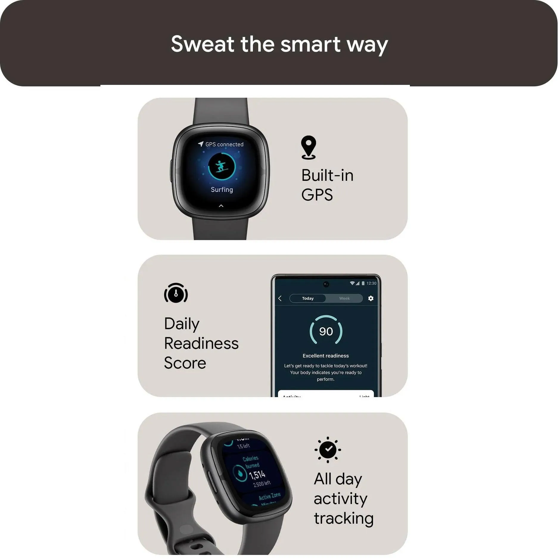 Fitbit Sense 2 Health and Fitness Smartwatch GPS Compatible with Android and iOS Graphite