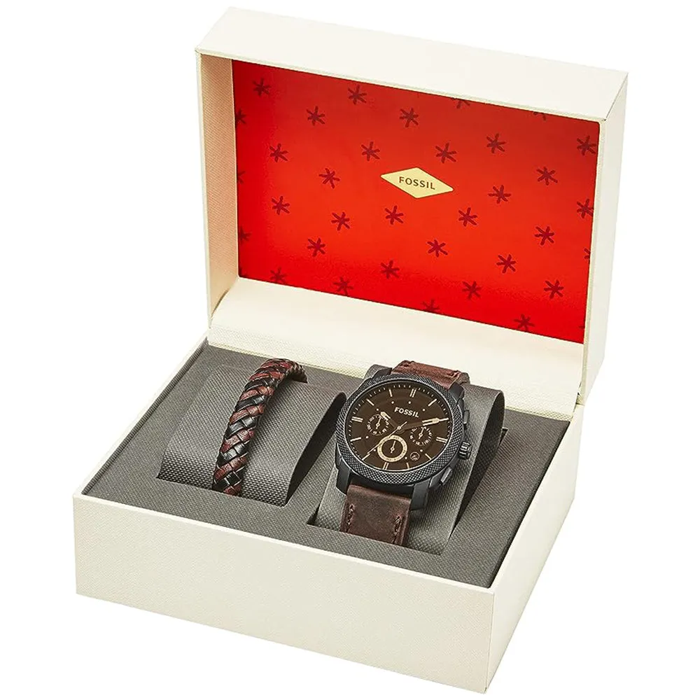 Fossil Men's Black Dial Dark Brown Leather Band Analog Quartz Watch - FS5251SET