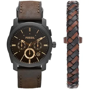 Fossil Men's Black Dial Dark Brown Leather Band Analog Quartz Watch - FS5251SET