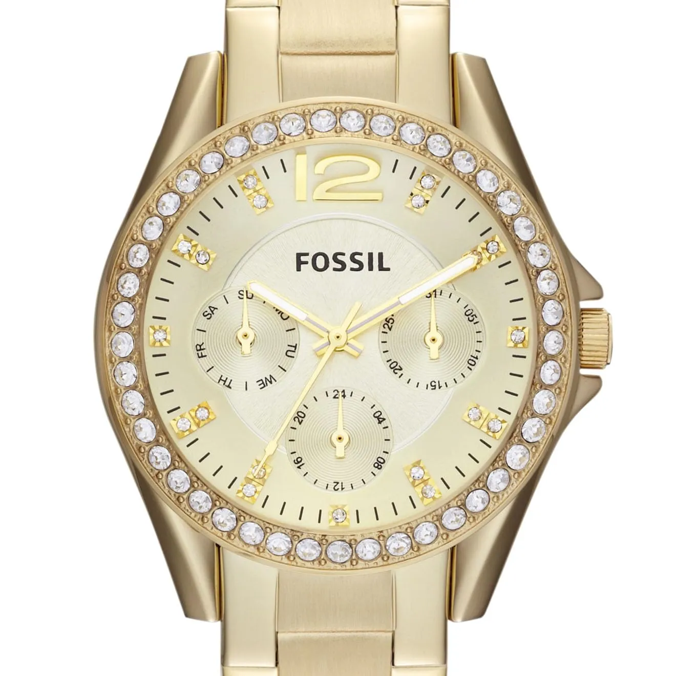 Fossil Women's Riley Quartz Stainless Steel Multifunction Watch, Color: Gold Glitz (Model: ES3203)