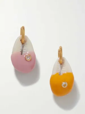 Gold-plated, shell and cubic zirconia earrings
