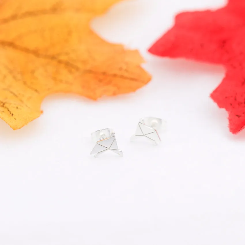 Gold Silver Color Tiny Origami Stud Earrings For
