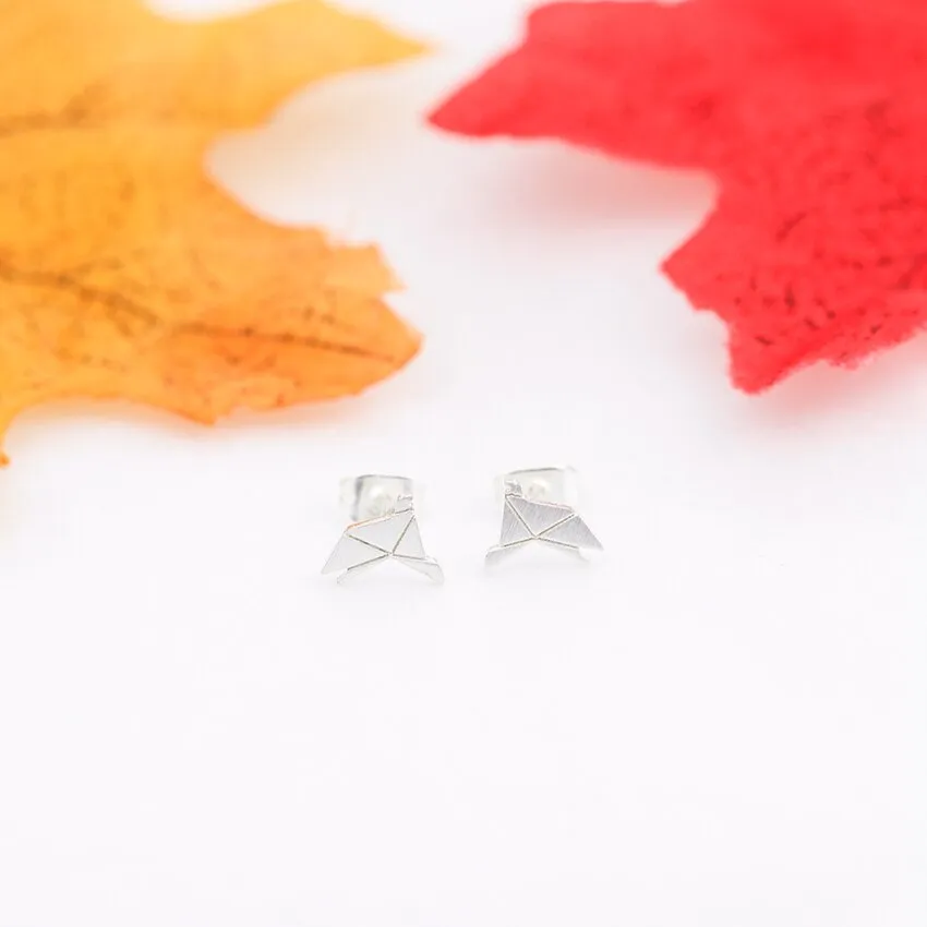 Gold Silver Color Tiny Origami Stud Earrings For