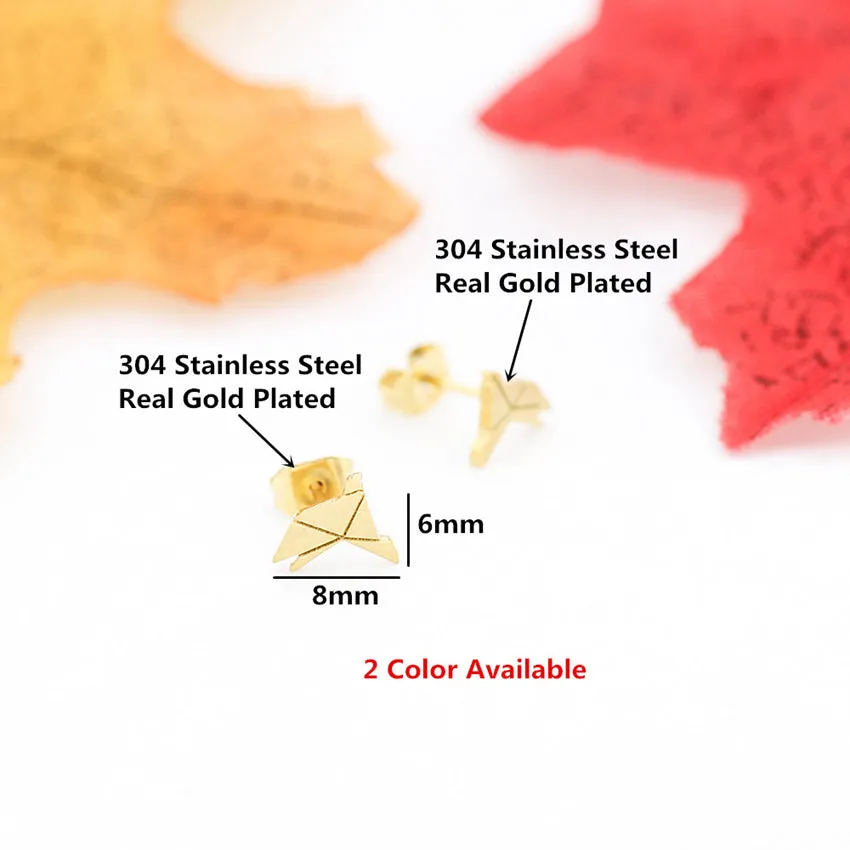 Gold Silver Color Tiny Origami Stud Earrings For