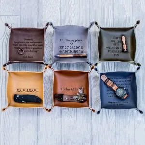 Groomsmen Gift Custom Leather Valet Tray Personalized Catchall Monogram Desk Organizer Engraved Groomsmen Gifts