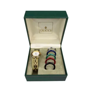 GUCCI INTERCHANGEABLE GOLD BEZEL WATCH
