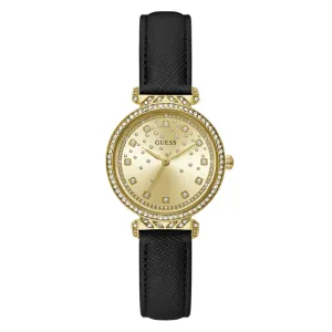 Guess Bejeweled Enchantment Bejeweled Gold-Tone Black Leather Women's Watch GW0764L2
