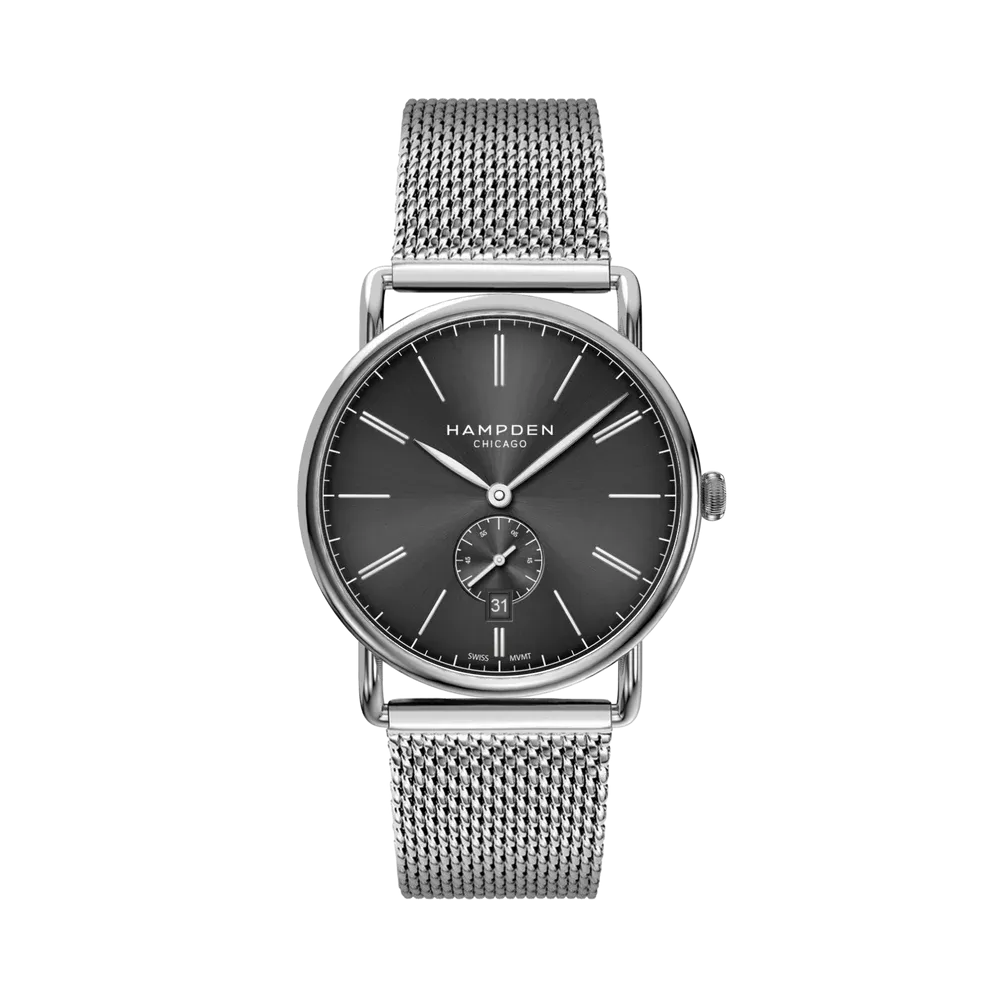 HAMPDEN MODEL 4 Watch Round Case & Wire Lugs Date Indicator 2-Tone Stainless Steel Wristwatch