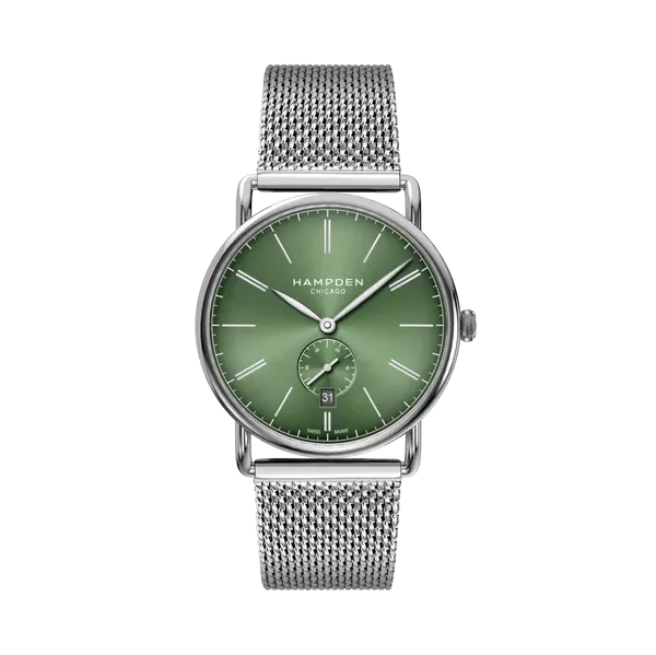 HAMPDEN MODEL 4 Watch Round Case & Wire Lugs Date Indicator 2-Tone Stainless Steel Wristwatch