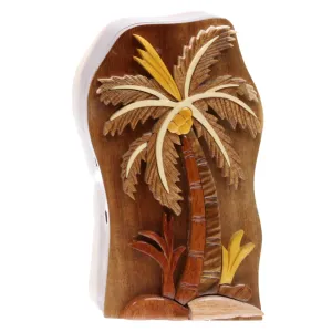 Handcrafted Wooden Secret Jewelry Puzzle Box - Palm Tree