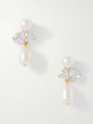 Infinity's Reversal recycled gold vermeil, cubic zirconia and pearl earrings