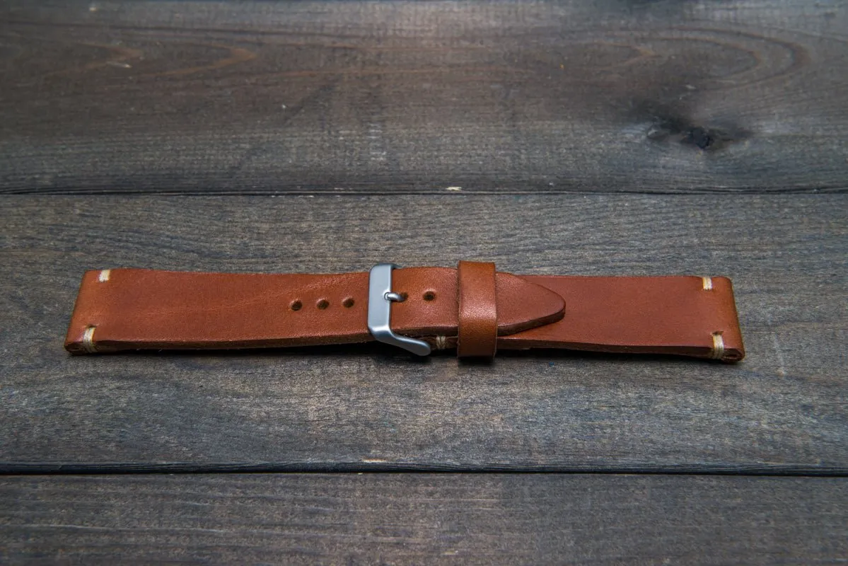 Italian bull  leather watch strap 4 mm thick, Cognac Toro Bull, handmade in Finland -  16mm, 17 mm, 18mm, 19 mm, 20mm, 21mm, 22mm, 23 mm, 24mm, 25 mm, 26 mm.