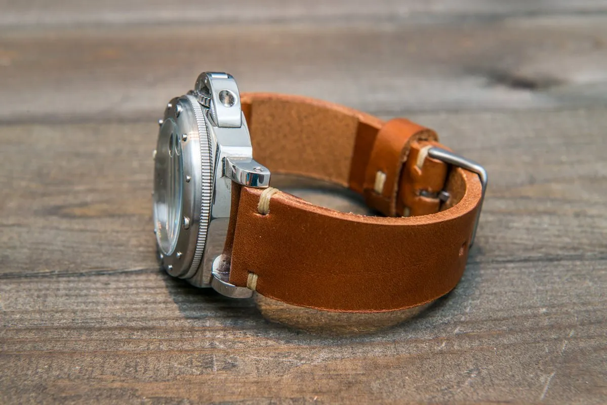 Italian bull  leather watch strap 4 mm thick, Cognac Toro Bull, handmade in Finland -  16mm, 17 mm, 18mm, 19 mm, 20mm, 21mm, 22mm, 23 mm, 24mm, 25 mm, 26 mm.