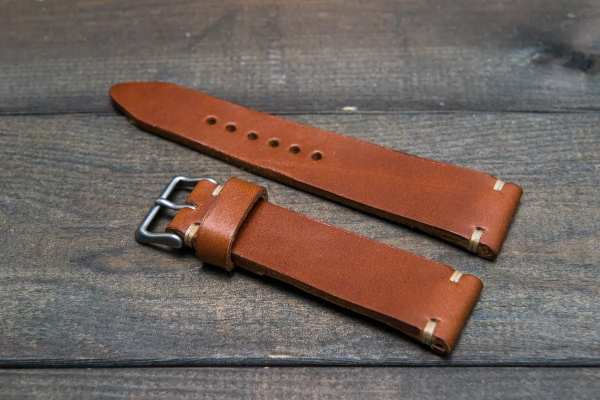 Italian bull  leather watch strap 4 mm thick, Cognac Toro Bull, handmade in Finland -  16mm, 17 mm, 18mm, 19 mm, 20mm, 21mm, 22mm, 23 mm, 24mm, 25 mm, 26 mm.