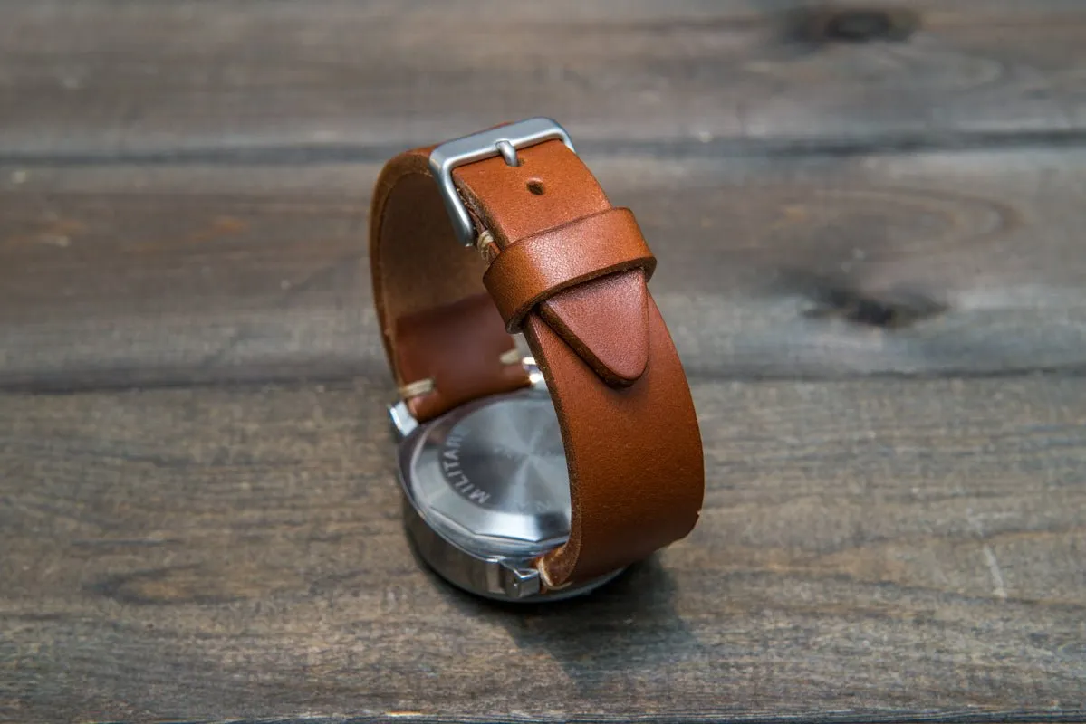 Italian bull  leather watch strap 4 mm thick, Cognac Toro Bull, handmade in Finland -  16mm, 17 mm, 18mm, 19 mm, 20mm, 21mm, 22mm, 23 mm, 24mm, 25 mm, 26 mm.