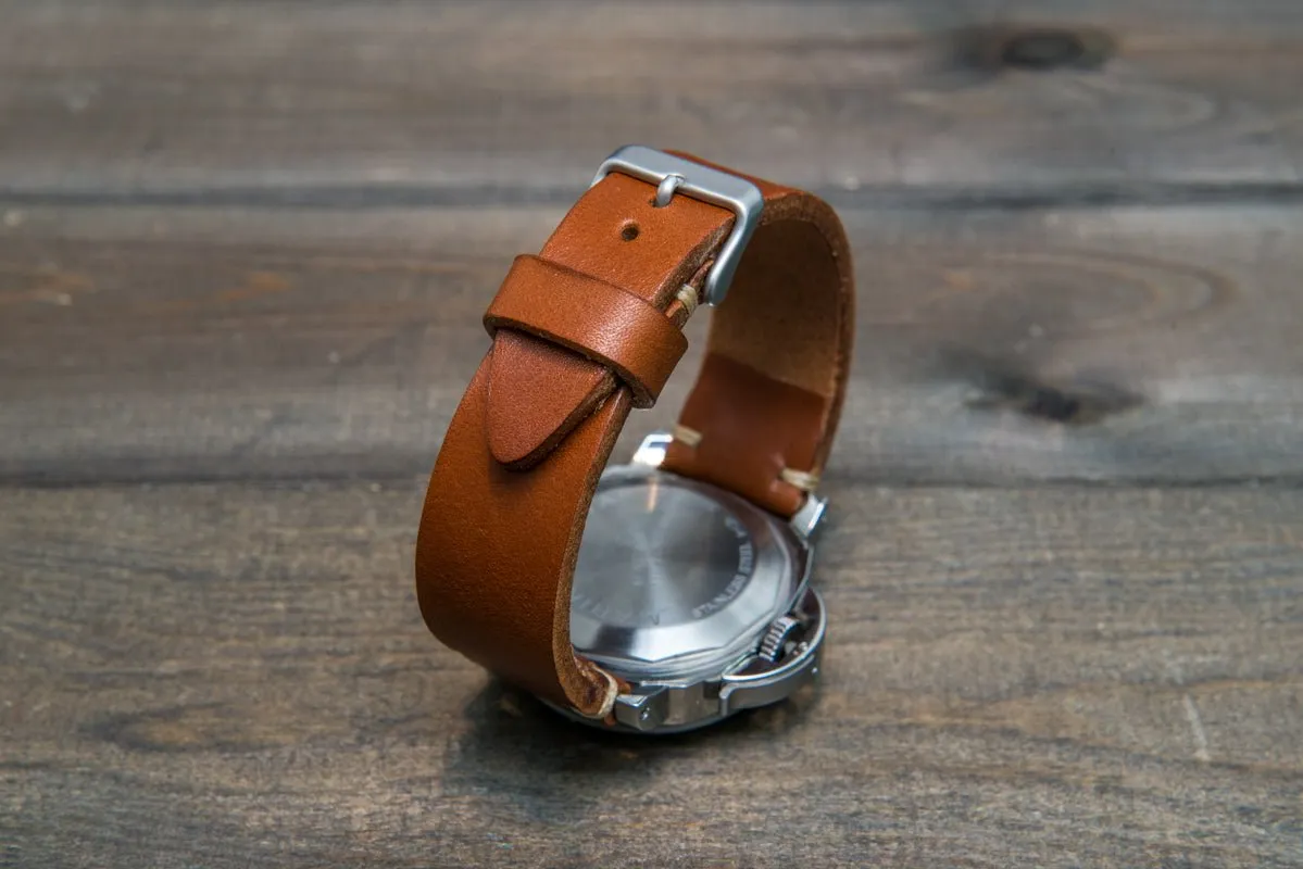 Italian bull  leather watch strap 4 mm thick, Cognac Toro Bull, handmade in Finland -  16mm, 17 mm, 18mm, 19 mm, 20mm, 21mm, 22mm, 23 mm, 24mm, 25 mm, 26 mm.